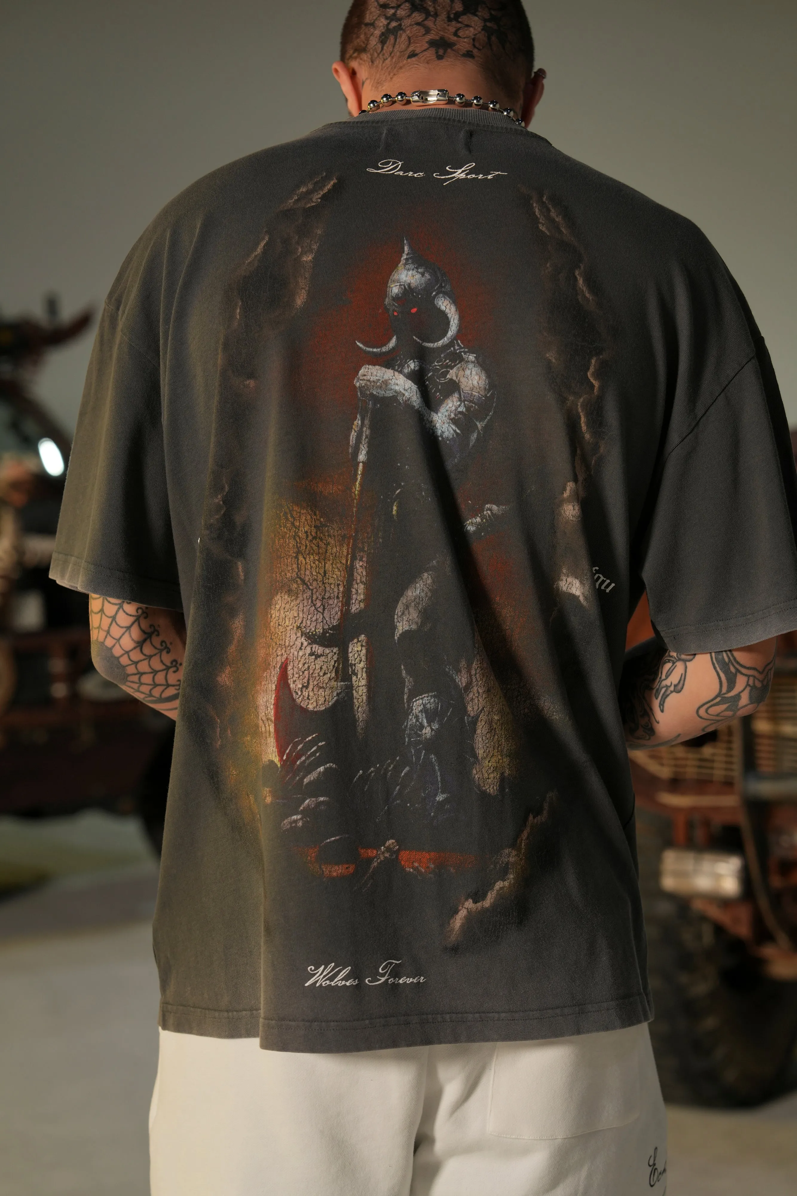 A Warriors Heaven "Premium" Oversized Tee in Wolf Gray