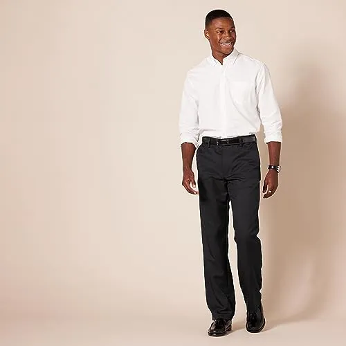 Amazon Essentials Men's Classic-Fit Expandable-Waist Flat-Front Dress Pant, Black, 31W x 29L