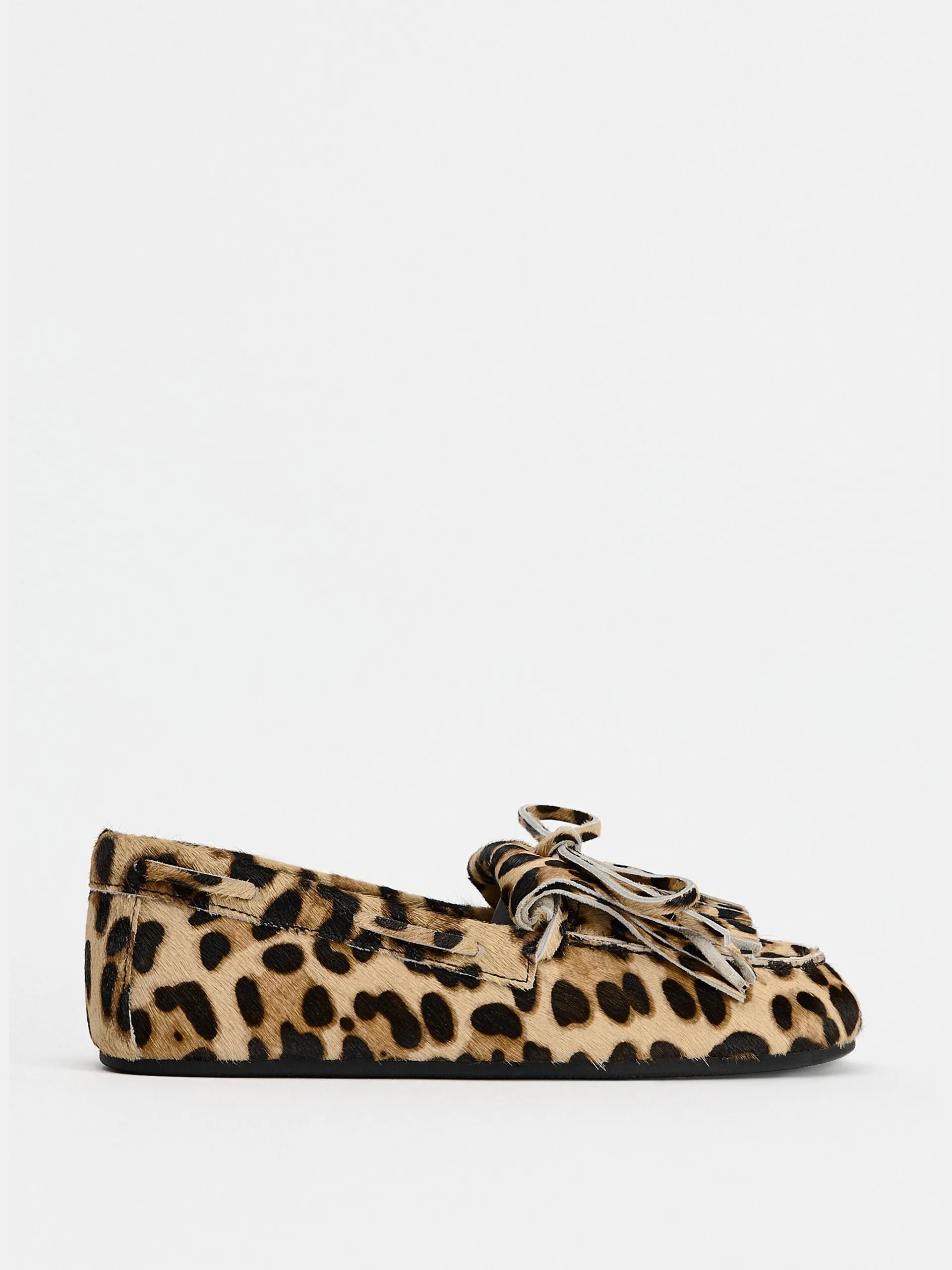 Animal print leather and sheepskin loafers