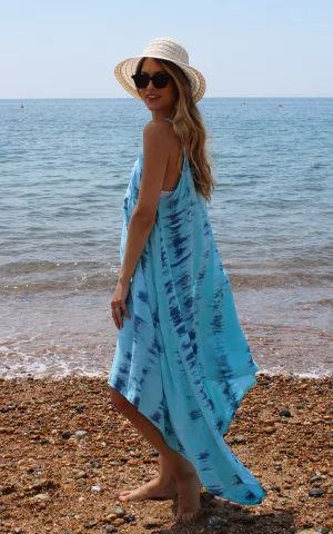 Blue Tie Dye Strappy Asymmetrical Dress