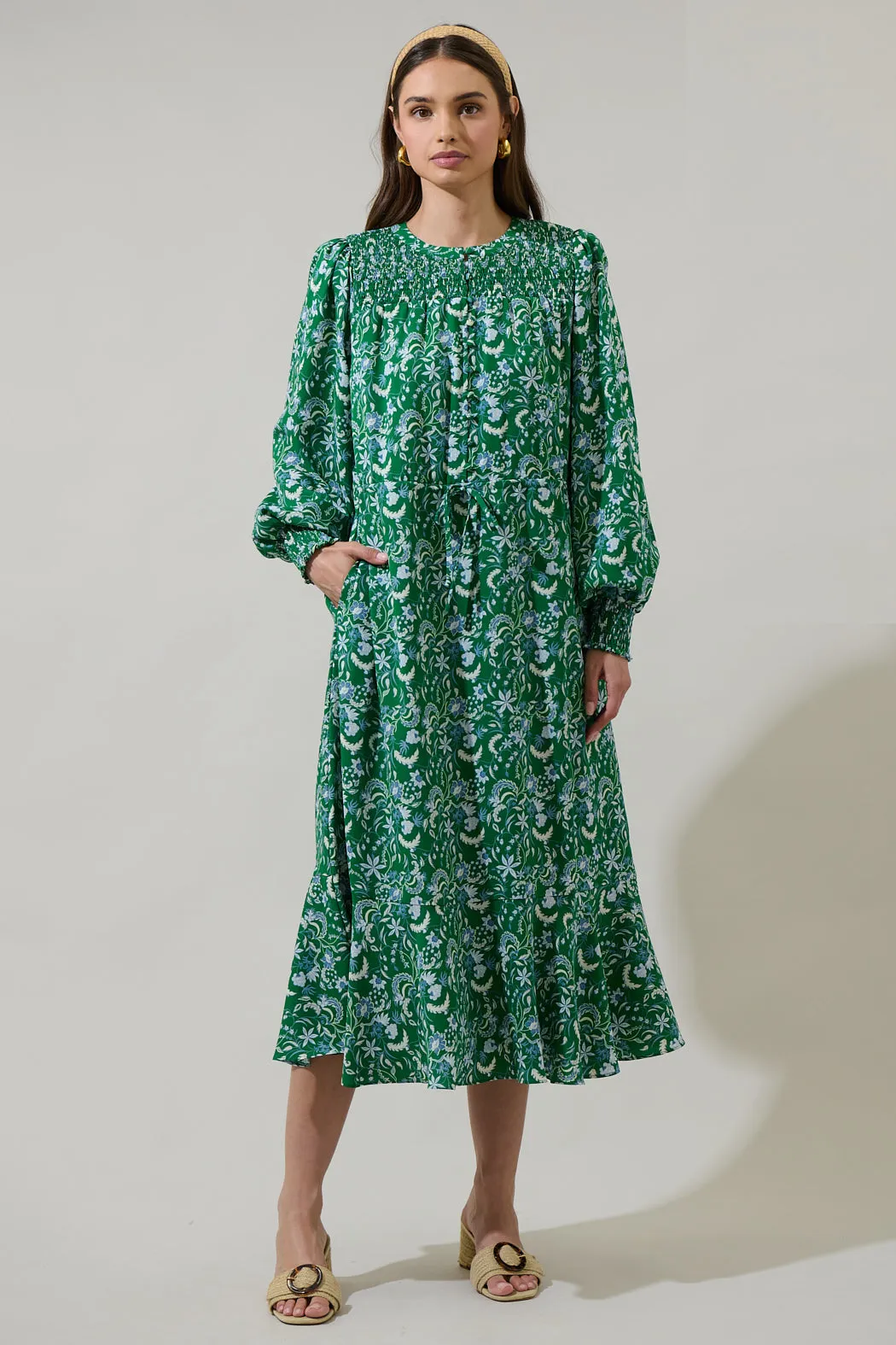 Cabana Baudelaire Floral Keila Smocked Midi Dress