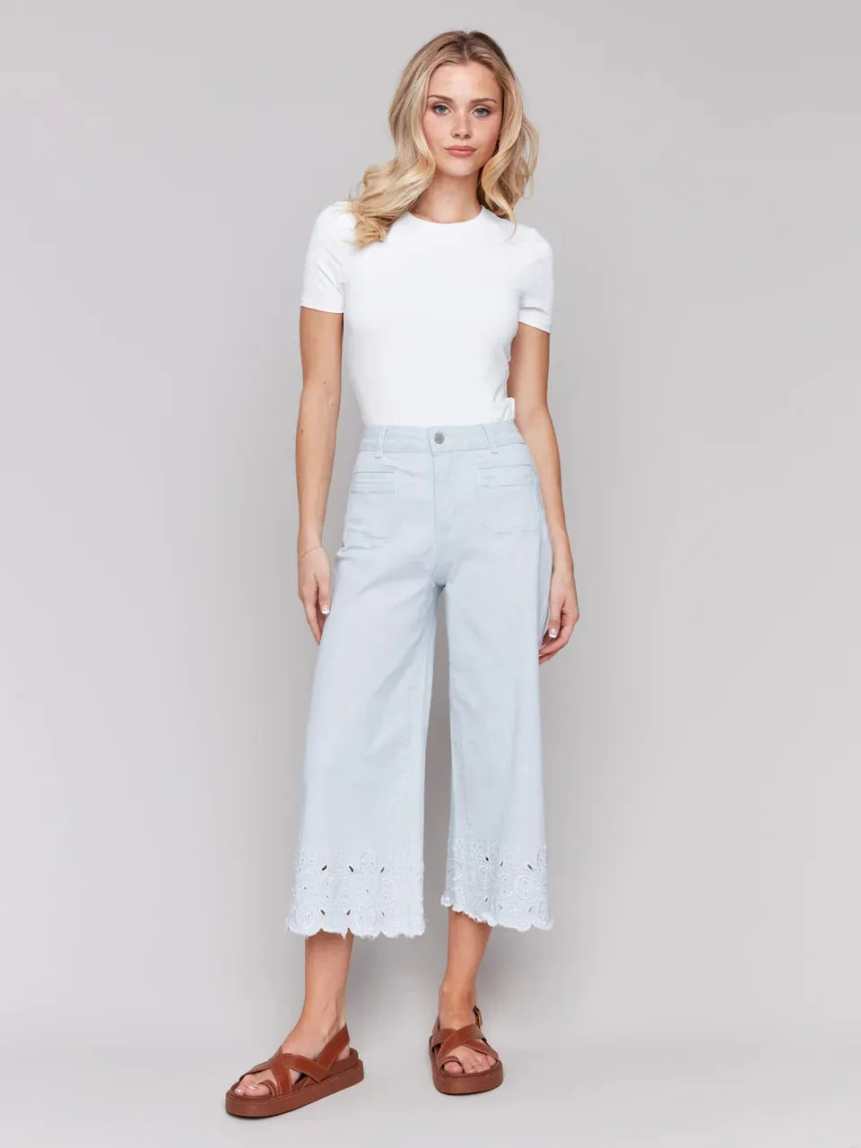 Embroidered Scallop Jeans