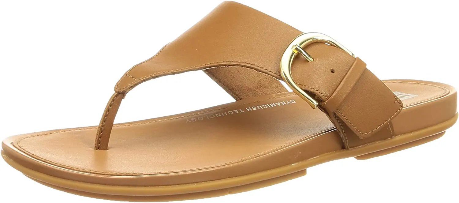 FitFlop Gracie Light Tan Adjustable Buckle Strap Open Round Toe Slip On Sandals