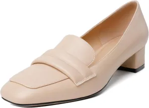 Joseywade Women Low Block Chunky Heel Pumps Square Toe Slip On 1.5'' Closed Toe Loafer Shoes for Wedding Office Evening Workplace