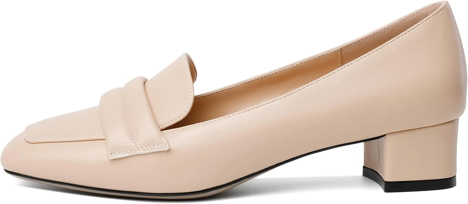 Joseywade Women Low Block Chunky Heel Pumps Square Toe Slip On 1.5'' Closed Toe Loafer Shoes for Wedding Office Evening Workplace