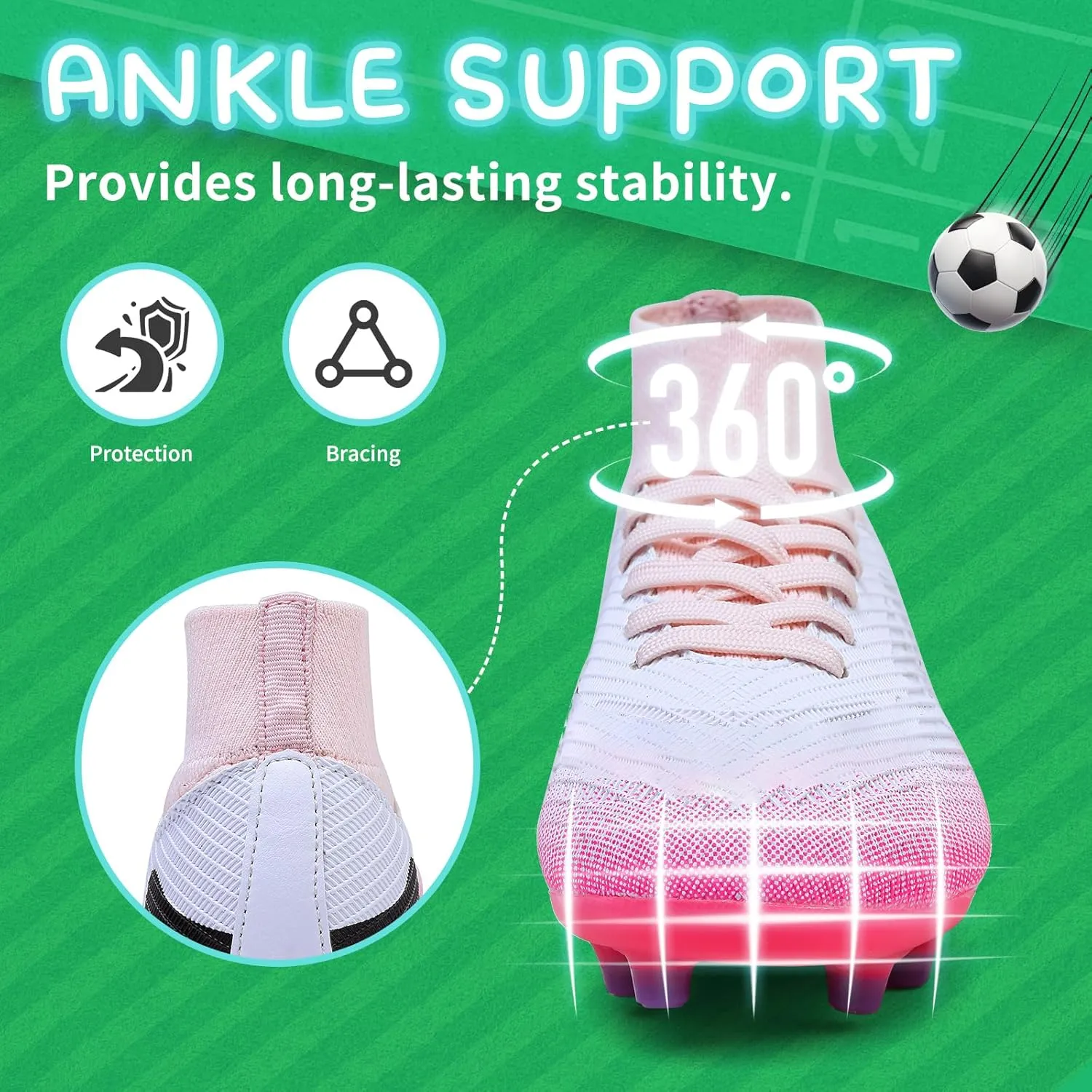 Kids Soccer Cleats Boys Football Cleats Girls Turf Soccer Shoes AG/FG