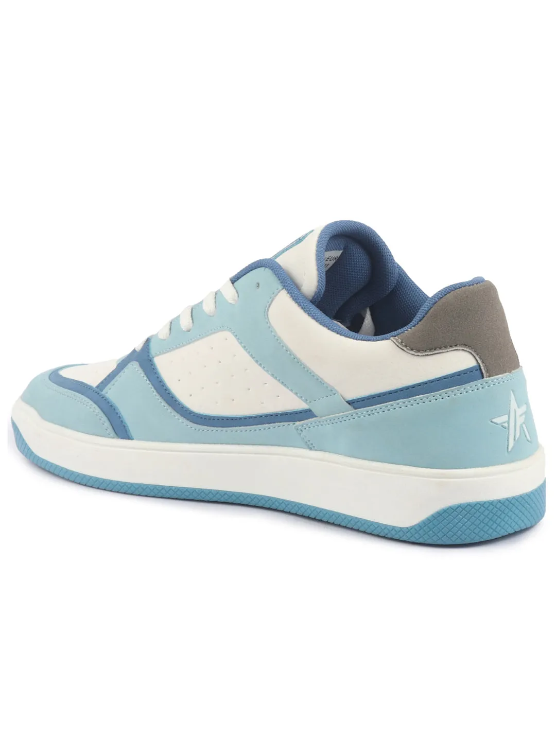 Men Blue Colorblocked Low Ankle Contrast Sole Lace Up Sneakers|Classic Combine Style Sneaker Shoes|Lace Up Casual Shoes