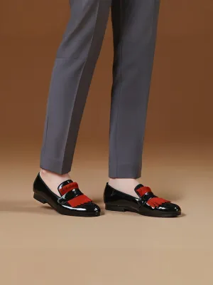 Mix and match first-layer cowhide patent leather and nubuck leather men's slip-on loafers British style formal smoking shoes