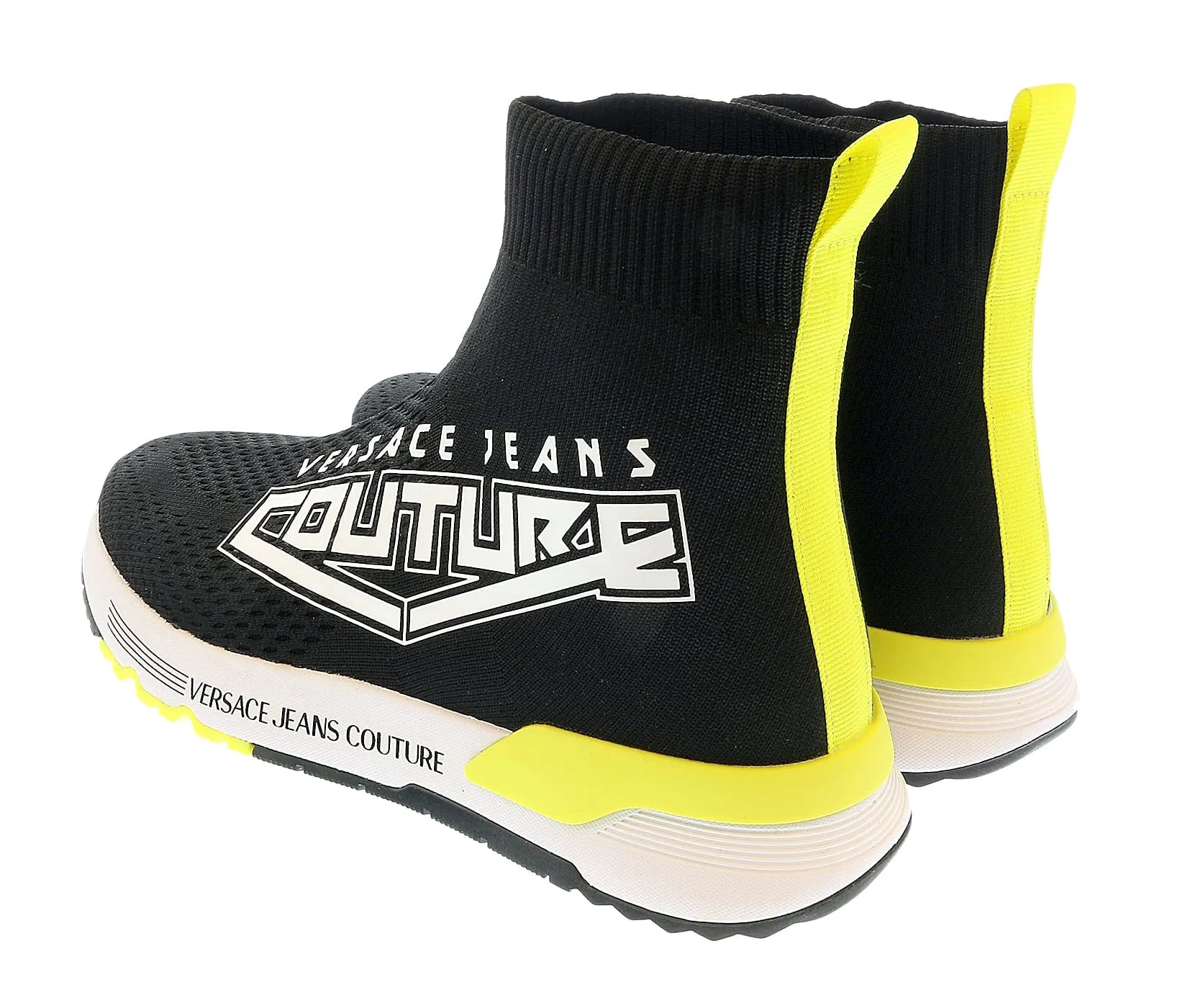 Versace Jeans Couture Black Neon Yellow Knit Sock Fashion Ankle Boot Sneakers-