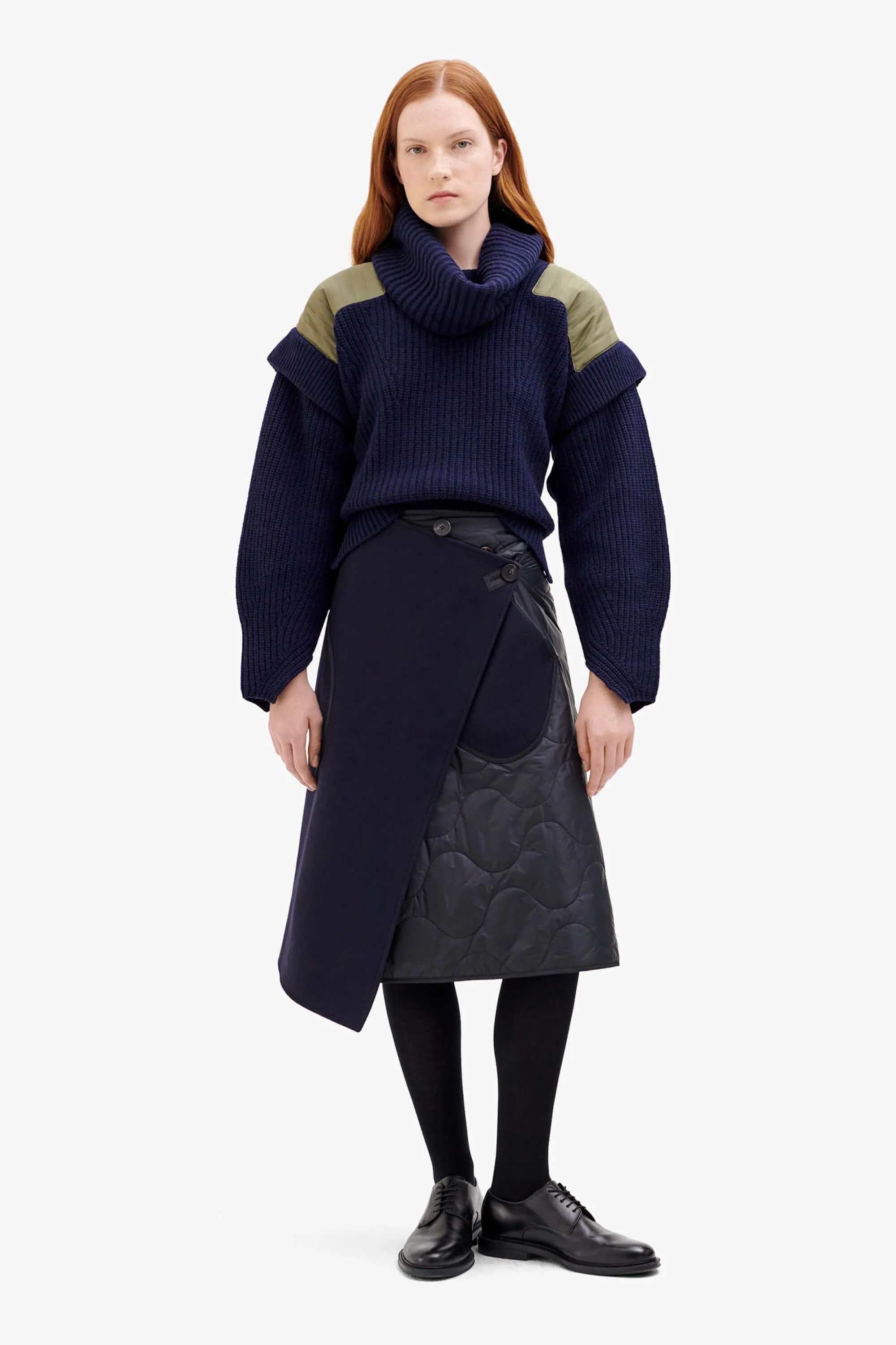 Wool Quilt Skirt - Navy / Black